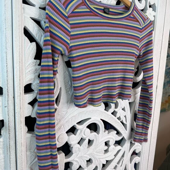 Wild Fable Cropped Long Sleeve Top Multi Color Stripes Size S - Picture 3 of 8